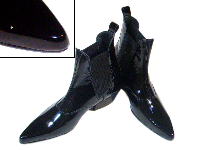 black patent leather boots with clear heel